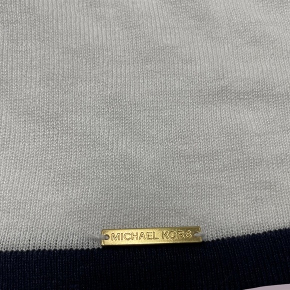 MICHAEL KORS| Cold Shoulder L/S Sweater EUC White with Navy stripe bell sleeve - Picture 4 of 9